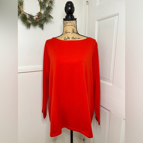 Universal Standard Red Pima Cotton Long Sleeve Bella Boatneck T-Shirt - Picture 1 of 14